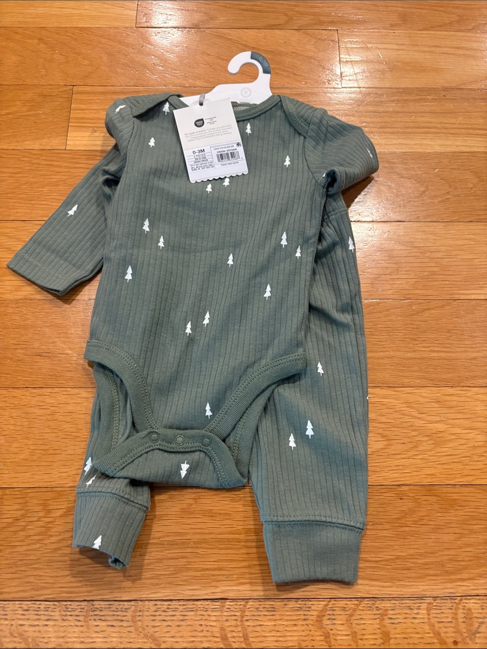 cloud island Olive Green Ribbed Baby One-Piece with White Tree Print